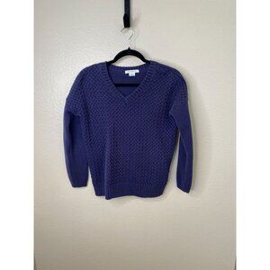 Liz Claiborne Women’s Cable Knit V-Neck Blue Sweater Size S Cotton Blend